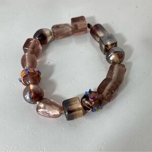 Beaded Stretch Lampwork Bracelet in Smoky Brown Glass